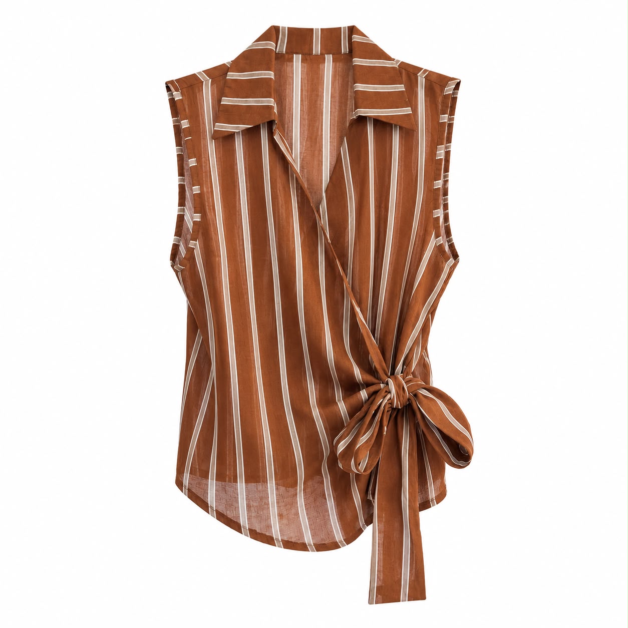 Blusa Cammello a Righe con Fiocco Laterale