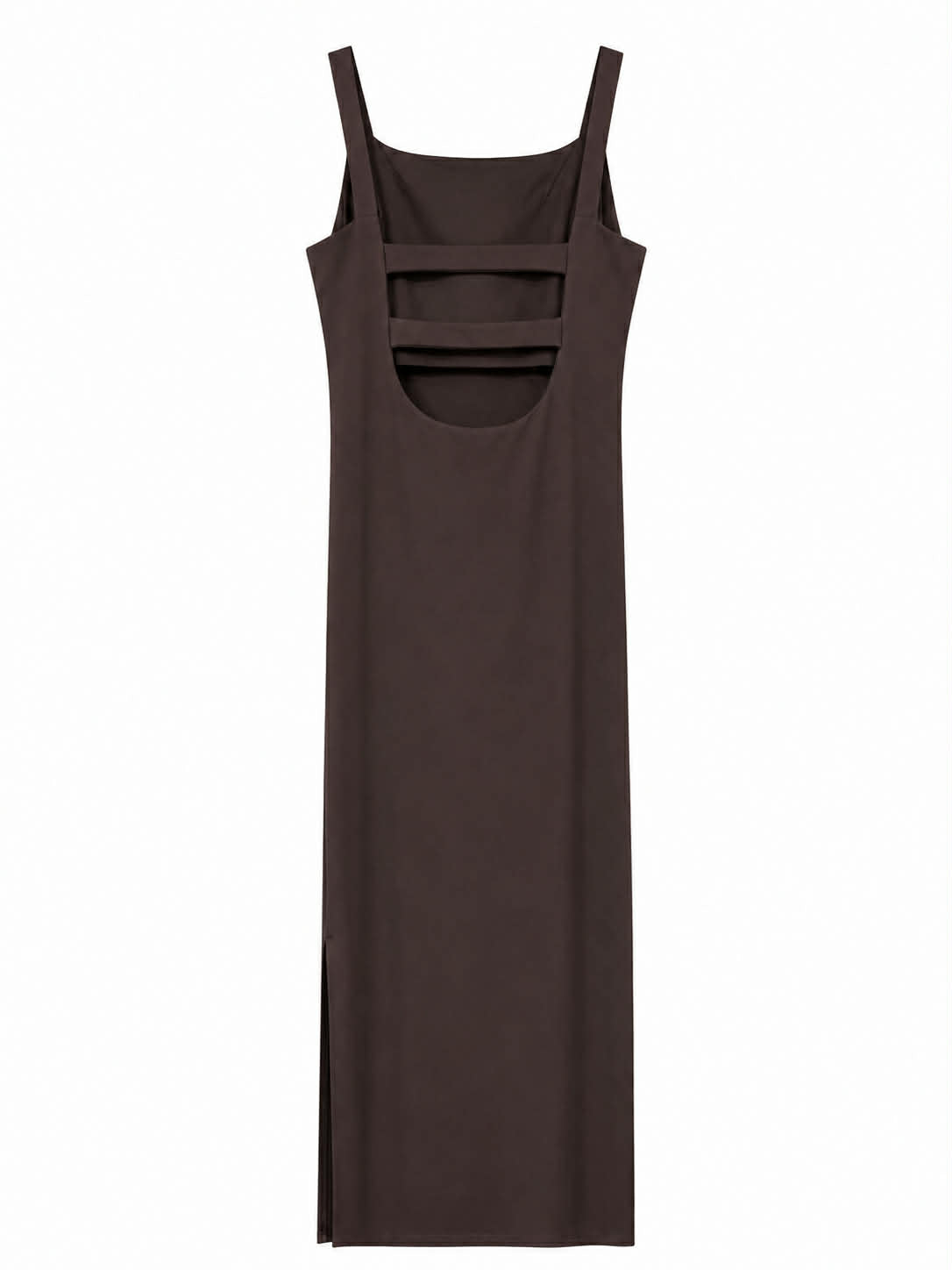 Abito midi marrone con schiena aperta