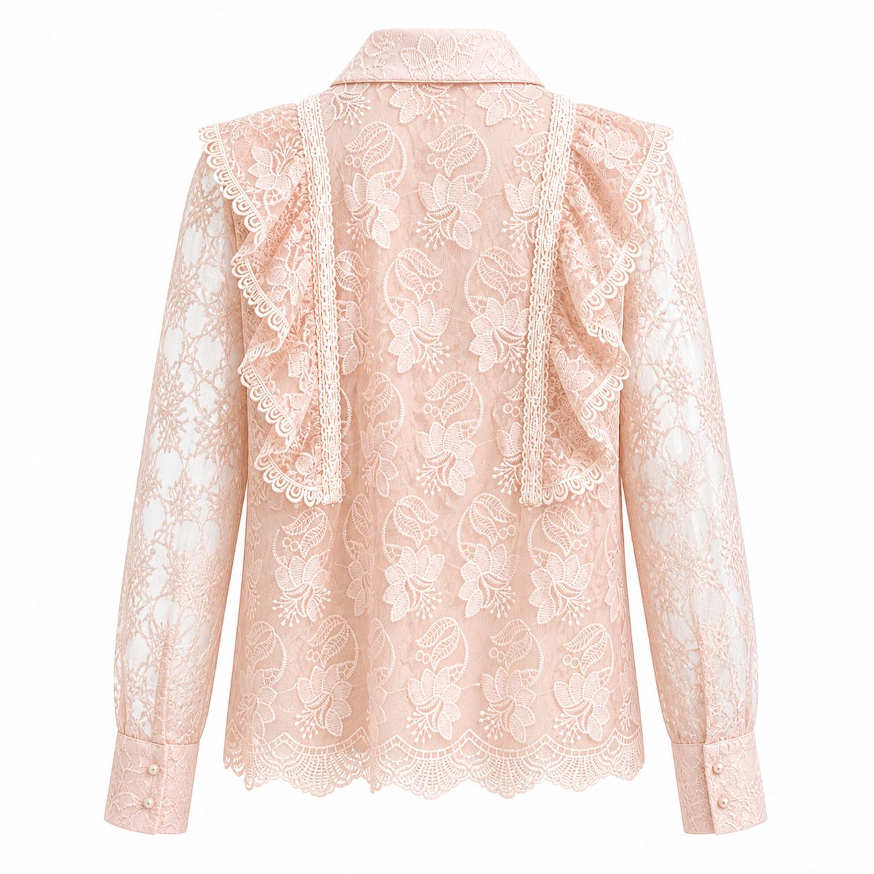 Camicia rosa pastello in pizzo con perline