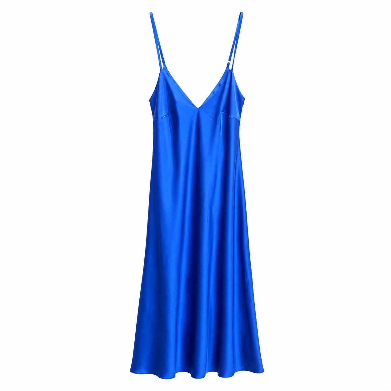 Abito Lungo Effetto Raso Blu Elettrico