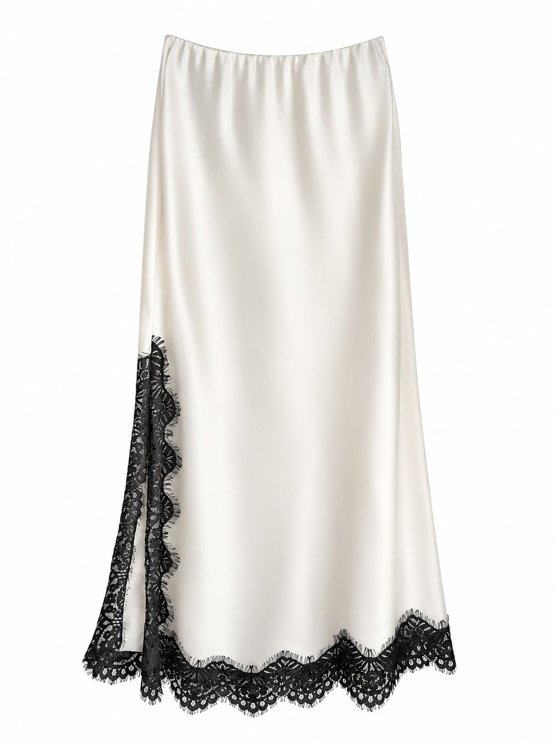 Gonna Satin Avorio con Pizzo Nero