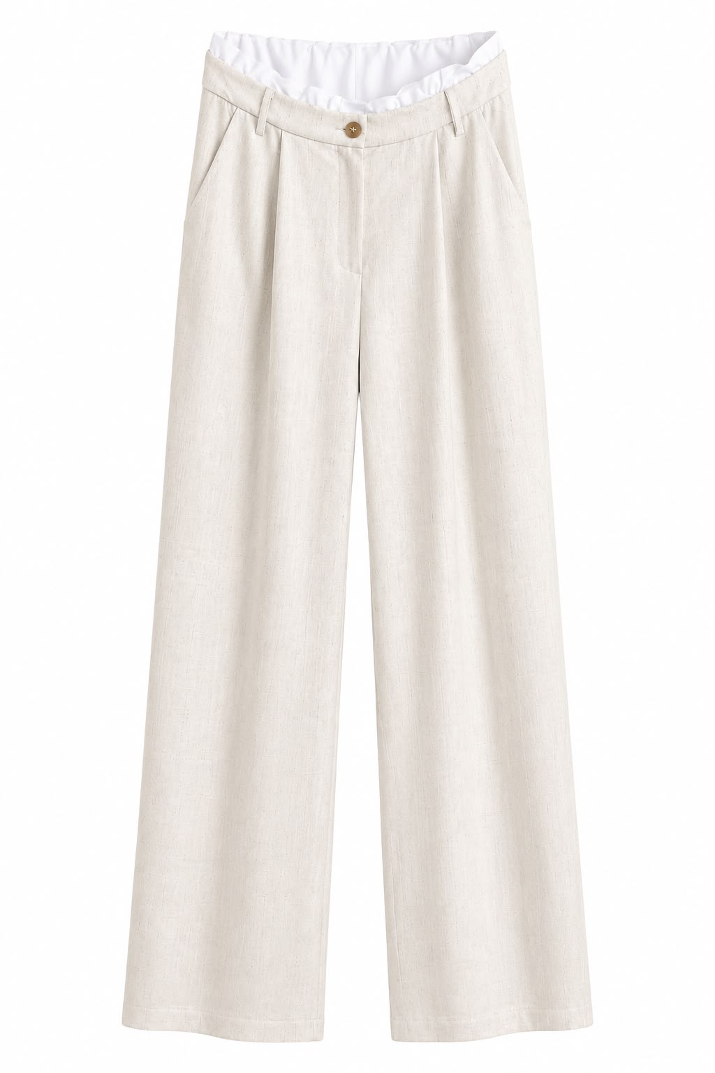 Pantalone Palazzo Beige con Vita Arricciata