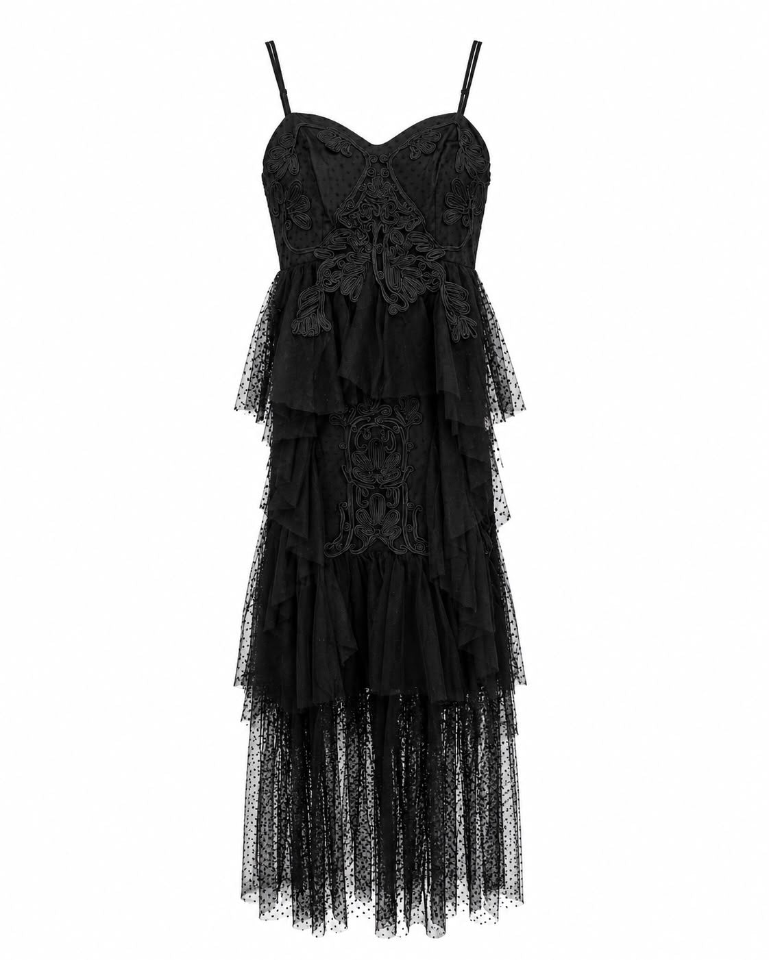 Abito Lungo Nero in Tulle con Ricami