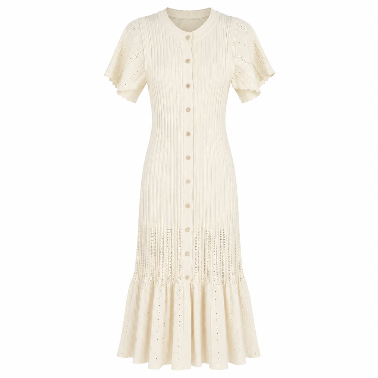 Abito Midi in Maglia Elegante – Beige Avorio