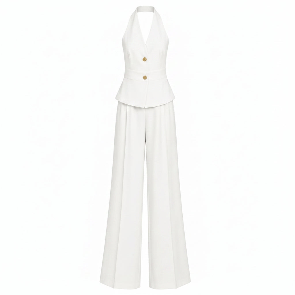 COMPLETO ELEGANTE BIANCO CON GILET E PANTALONI PALAZZO