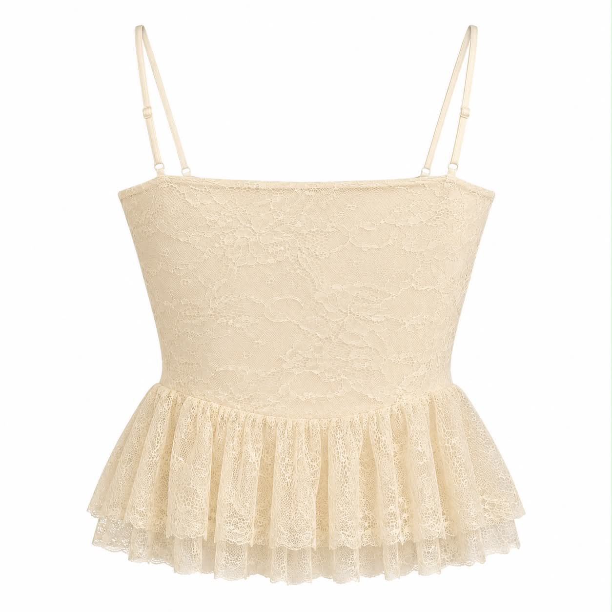 Top Beige in Pizzo con Balza