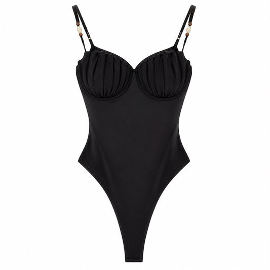 Body Nero con Coppe Drappeggiate