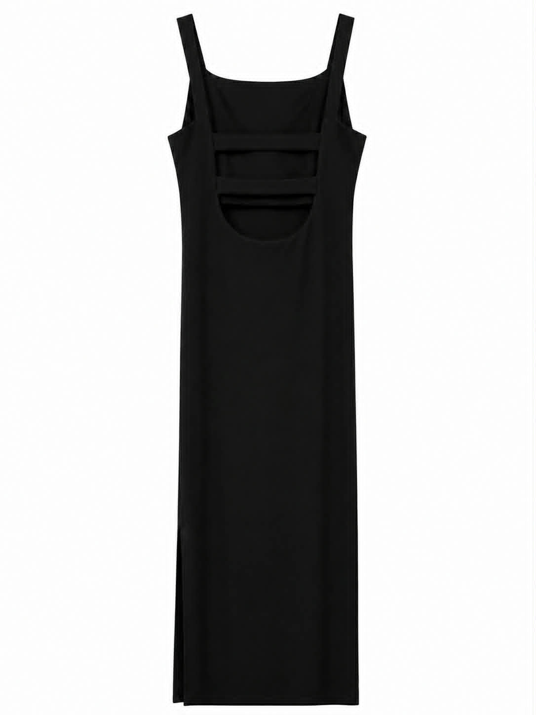 Abito midi nero con schiena aperta