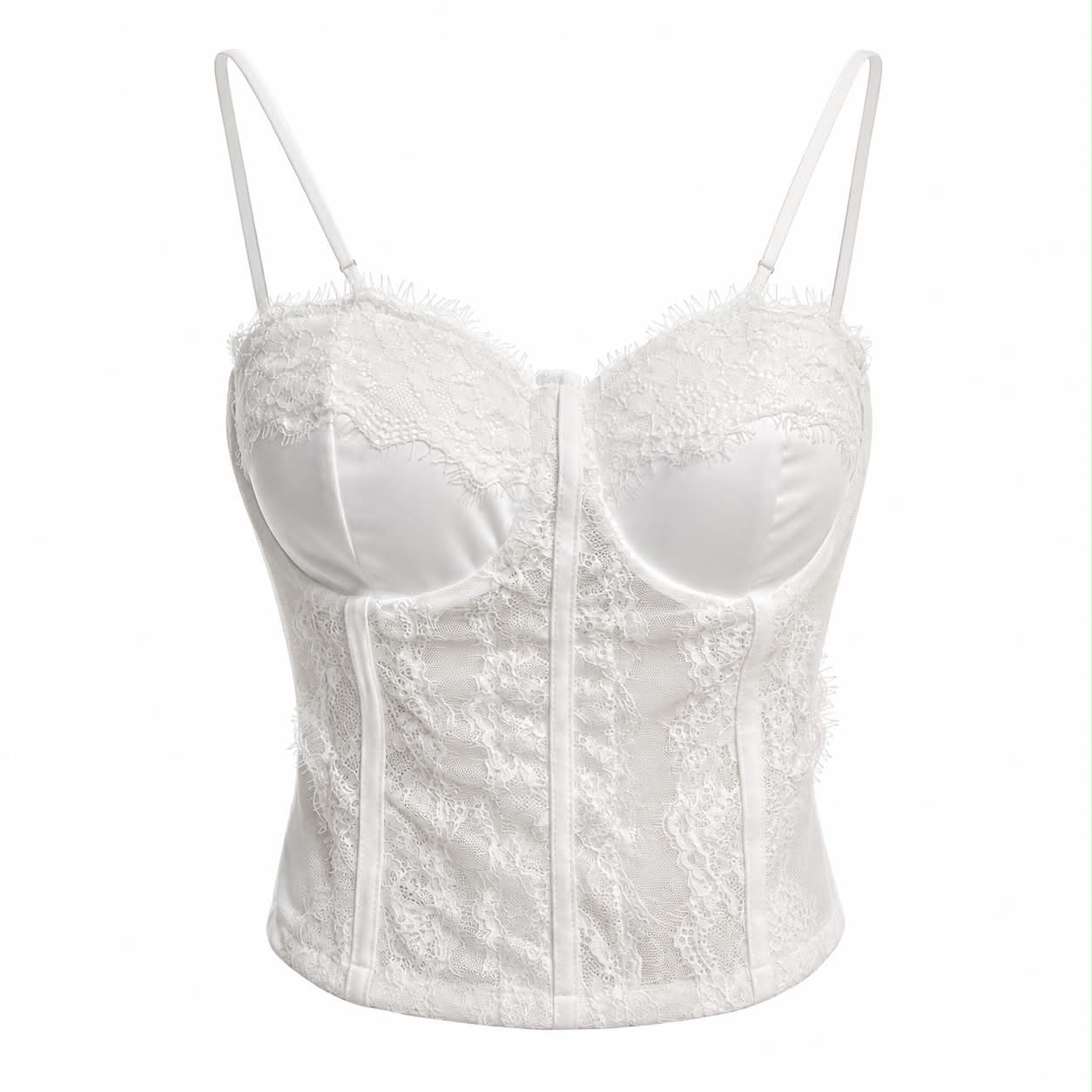 Top Satinato con Pizzo Bianco