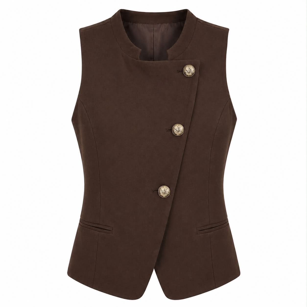 GILET ELEGANTE MARRONE CON BOTTONI DECORATIVI