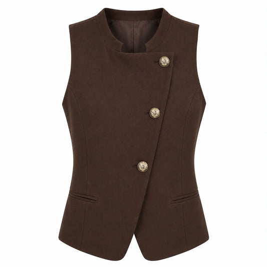 GILET ELEGANTE MARRONE CON BOTTONI DECORATIVI