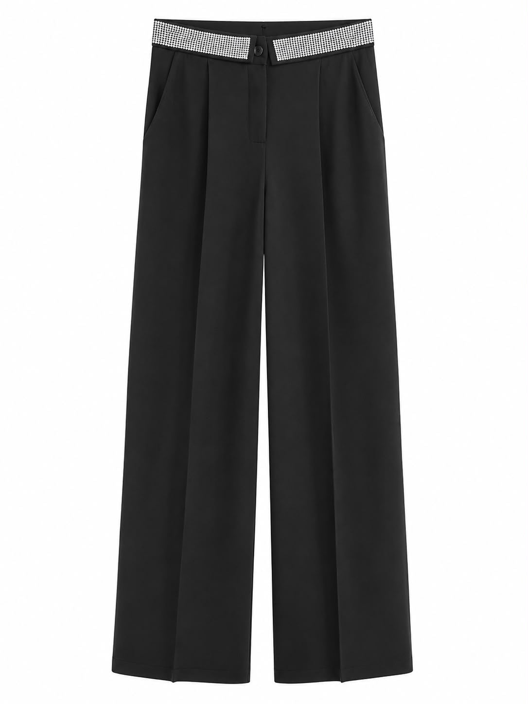 Pantalone Nero Palazzo con Dettaglio Brillante