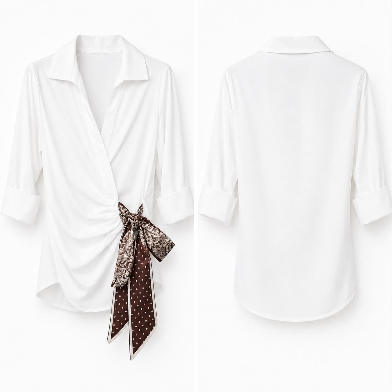 CAMICIA ELEGANTE DRAPPEGGIATA CON FIOCCO SATINATO