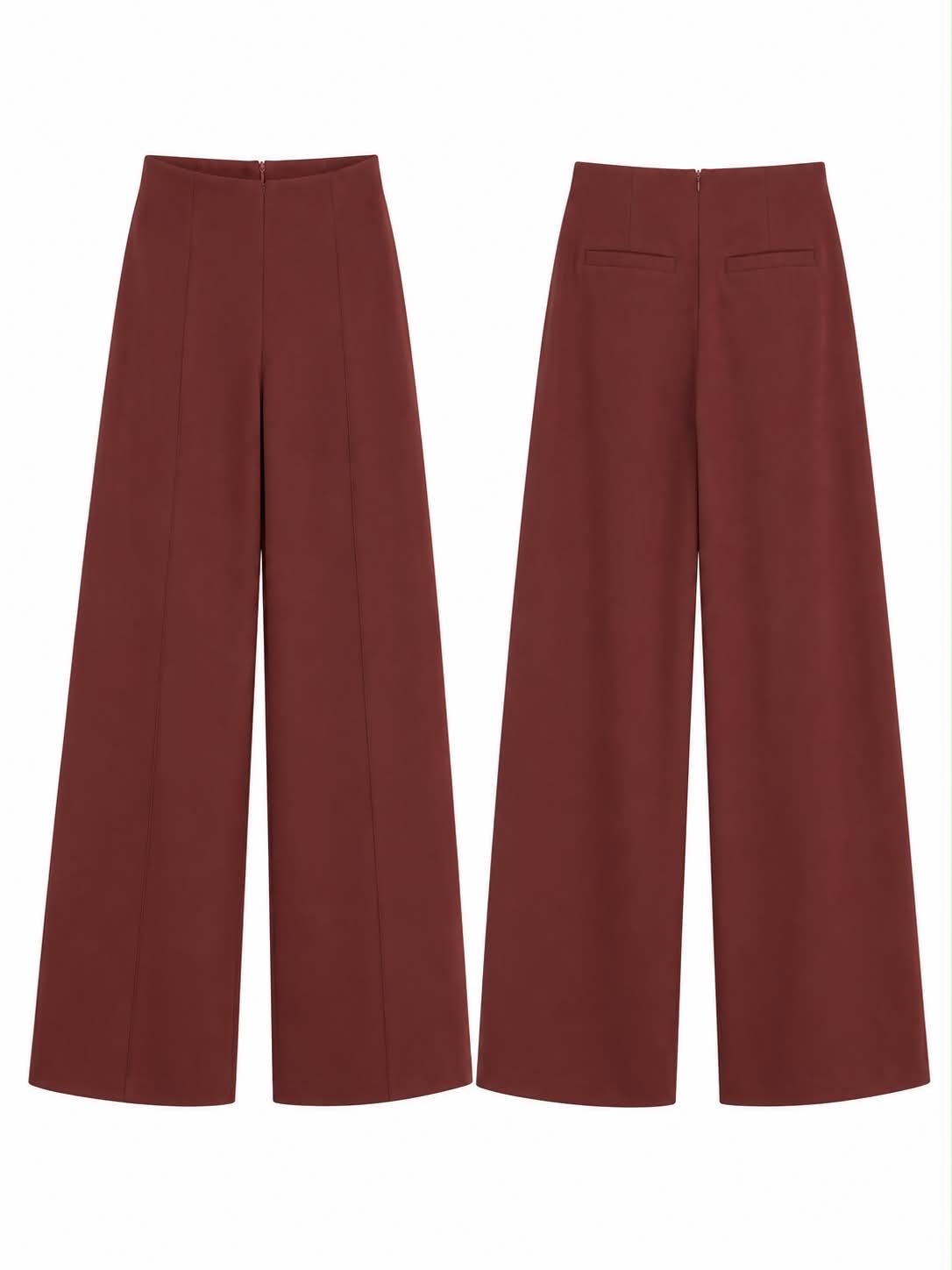 Pantaloni Sartoriali a Gamba Larga a Vita Alta – Bordeaux / Burgundy