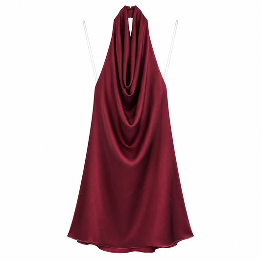 Top Satin Bordeaux con Schiena Aperta