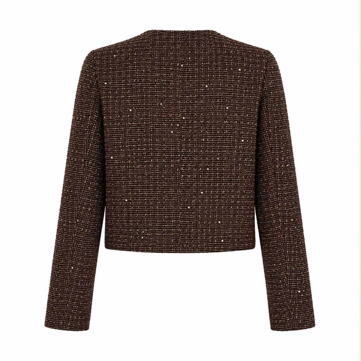 GIACCA TWEED MARRONE CON PAILLETTES E BOTTONI GIOIELLO