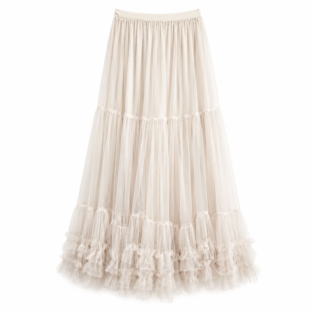 Gonna Lunga in Tulle Beige Champagne