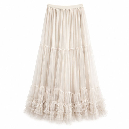 Gonna Lunga in Tulle Beige Champagne