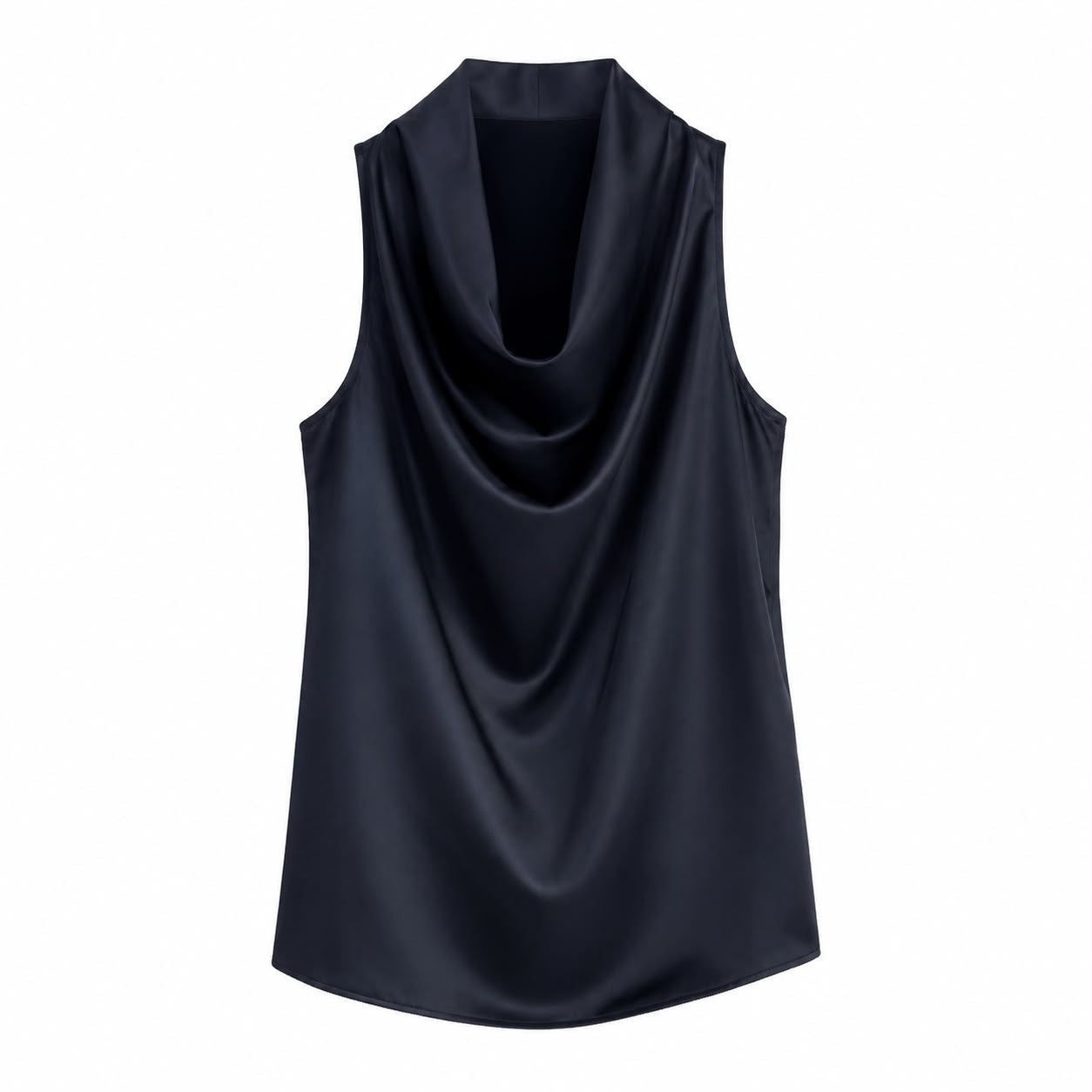 Top Satin Blu Navy con Scollo Drappeggiato