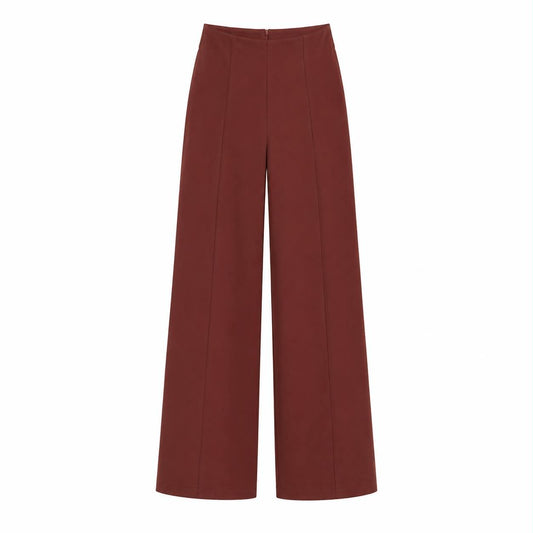 Pantaloni Sartoriali a Gamba Larga a Vita Alta – Bordeaux / Burgundy
