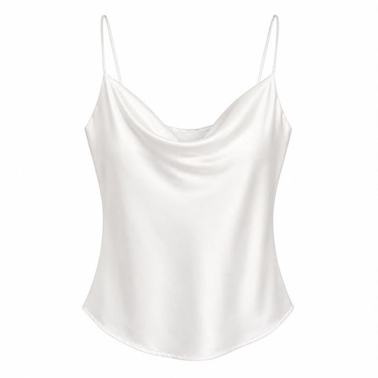 TOP SATINATO BIANCO CON SCOLLO MORBIDO