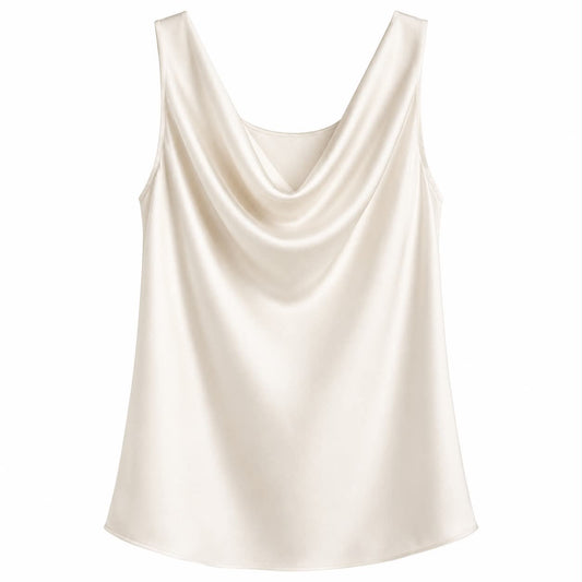 Top Satin Bianco con Scollo Drappeggiato