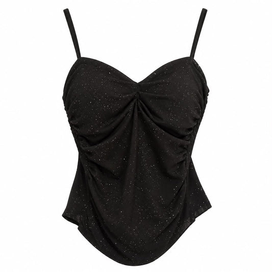 Top Nero con Brillantini e Drappeggio