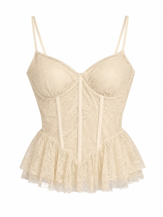 Top Beige in Pizzo con Balza