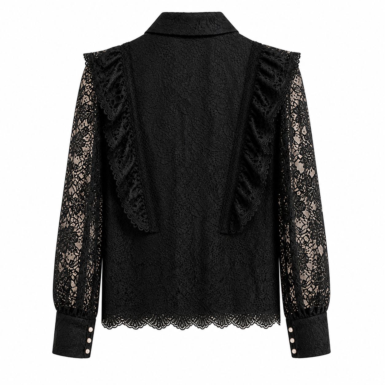 Camicia nera in pizzo con perline