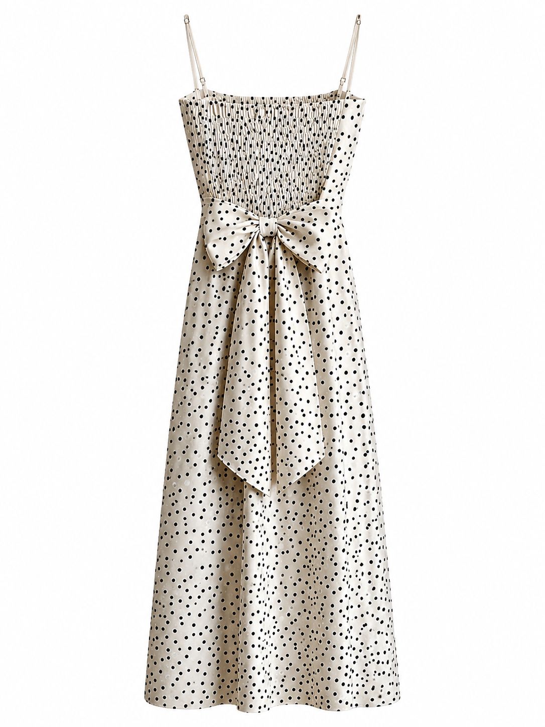 Abito midi bianco a pois con fiocco