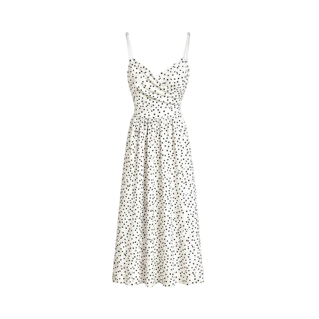 Abito midi bianco a pois con fiocco
