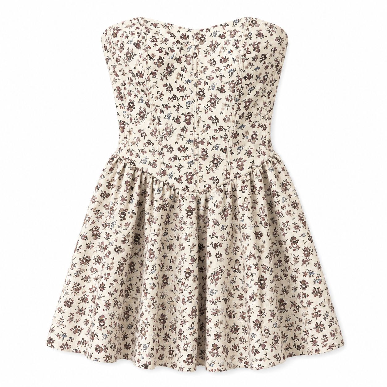 Abito Corto a Fiori Beige