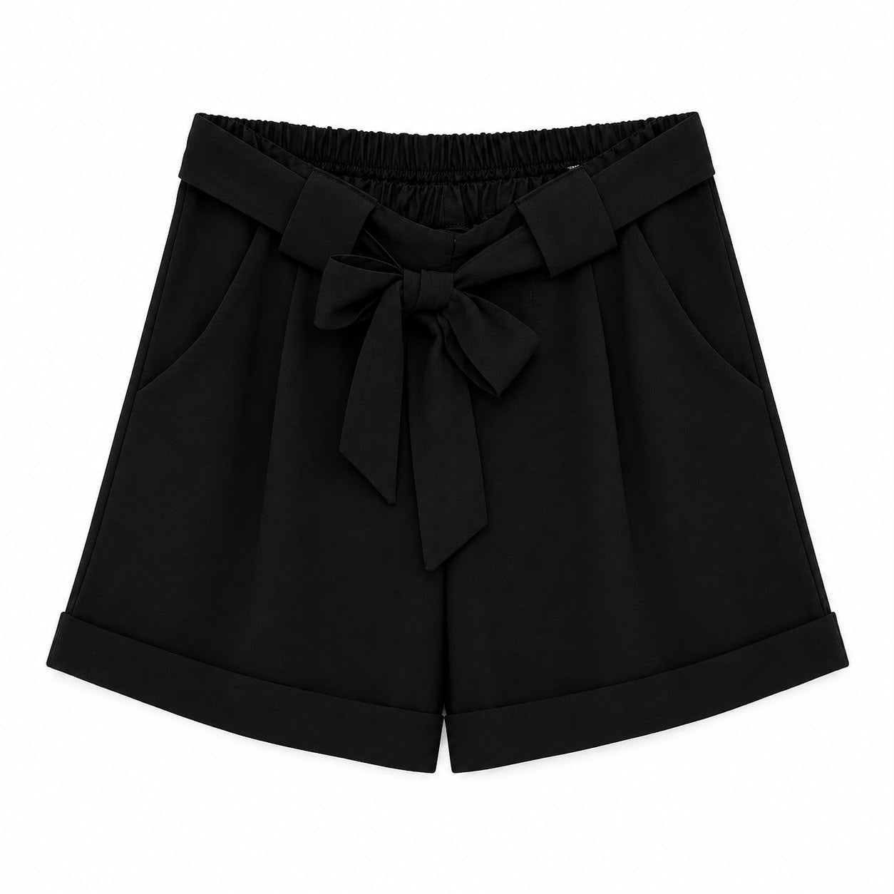 Shorts Eleganti Neri con Fiocco in Vita