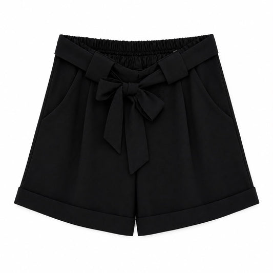 Shorts Eleganti Neri con Fiocco in Vita