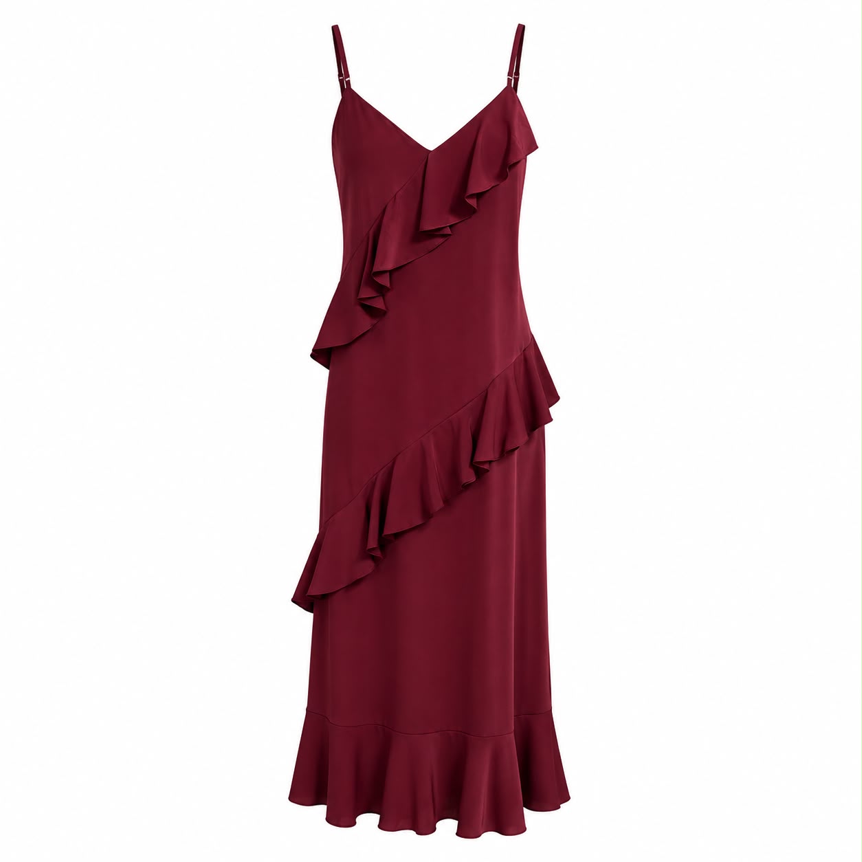 Abito Lungo Bordeaux con Volant