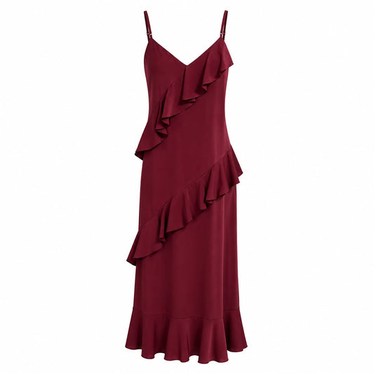 Abito Lungo Bordeaux con Volant