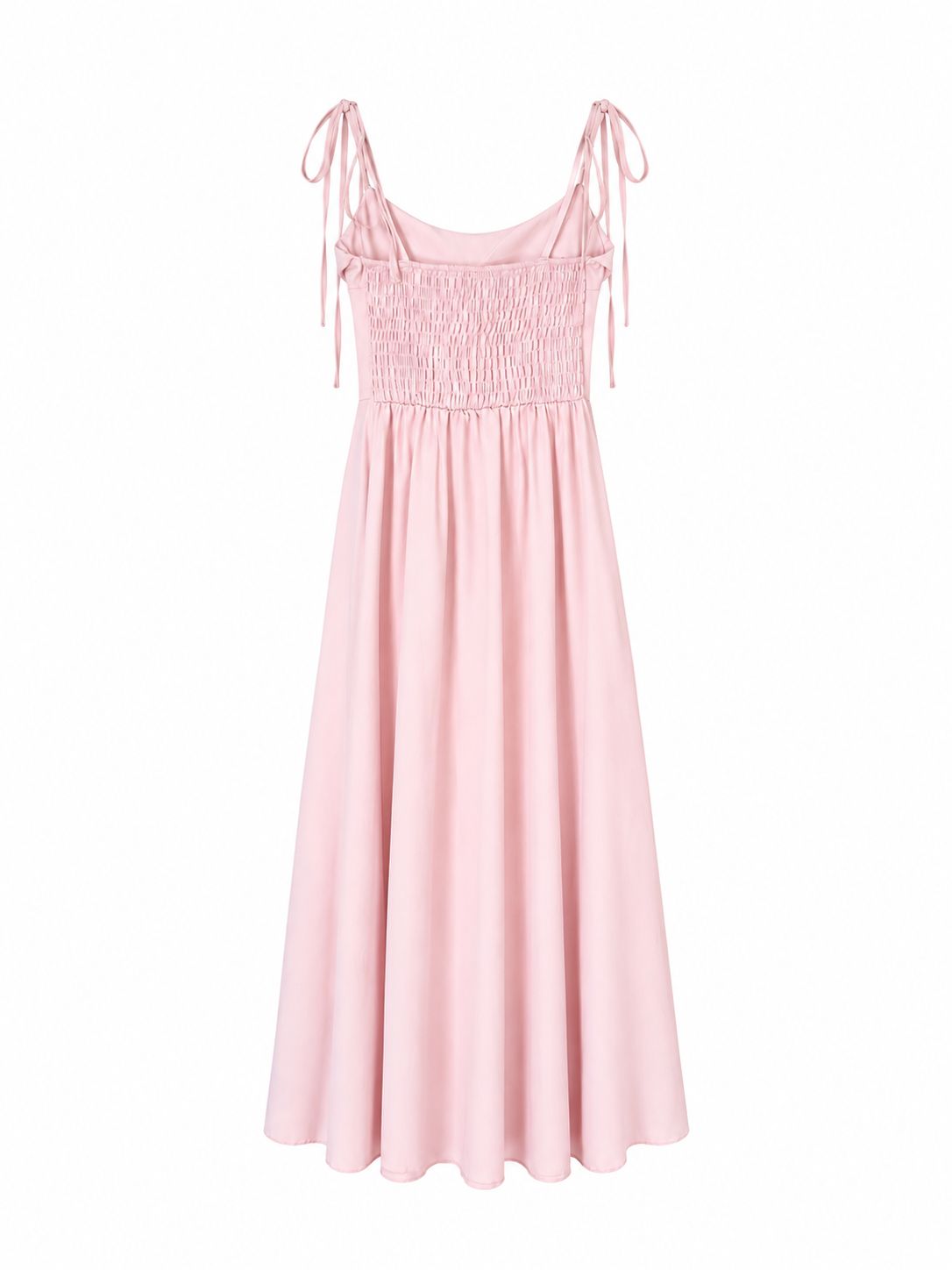 Abito Midi Romantico Rosa Pastello con Scollo a Cappuccio e Bottoni