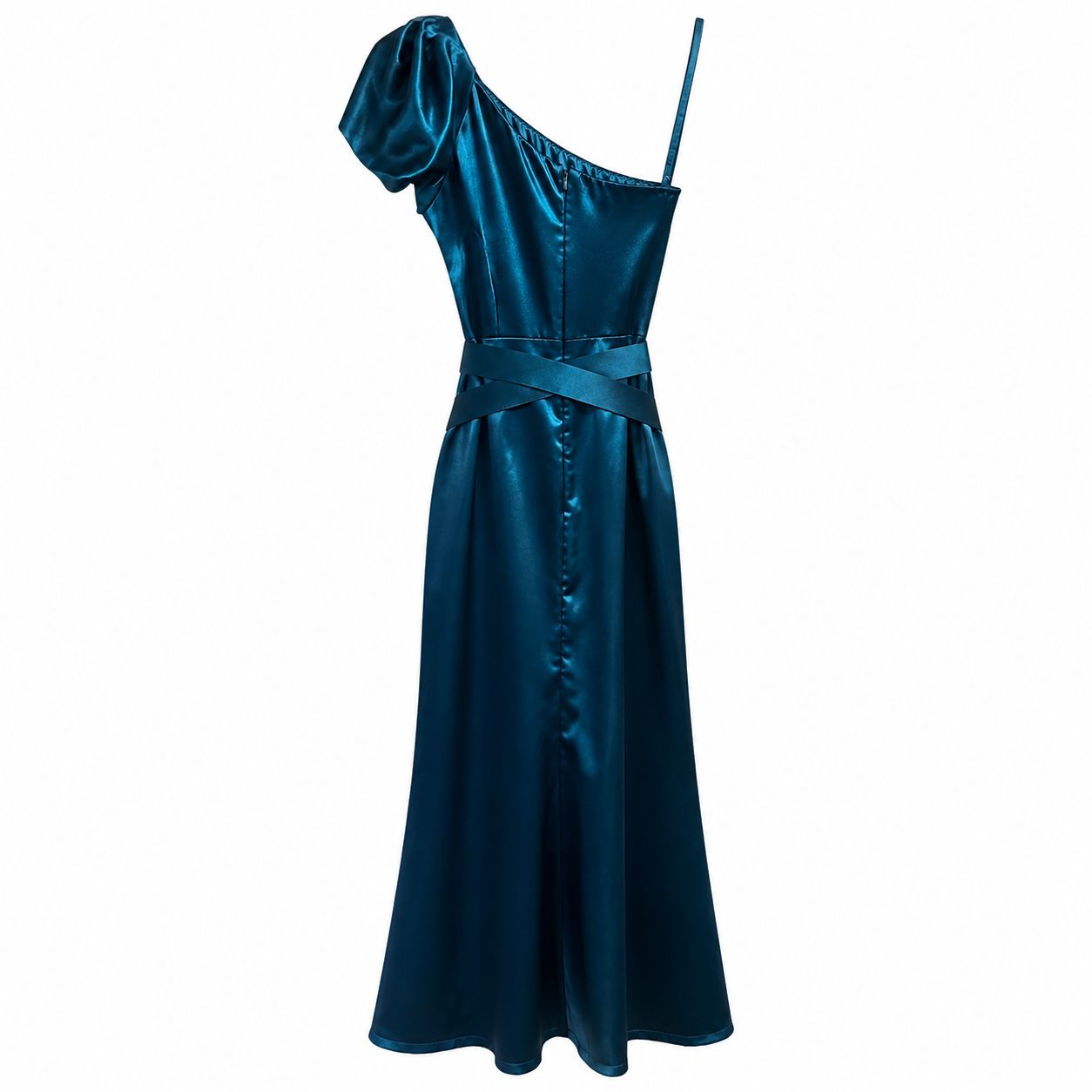 Abito Monospalla Satin Blu Petrolio