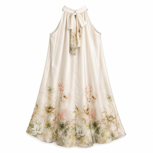 Abito Lungo Floreale Beige Champagne