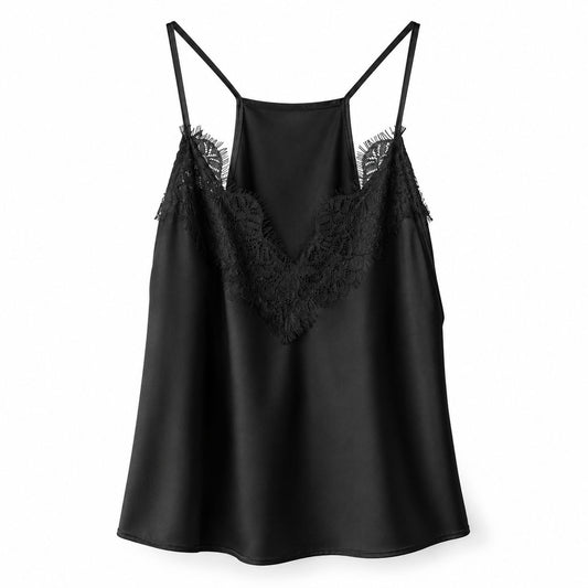 Top Satin Nero con Pizzo