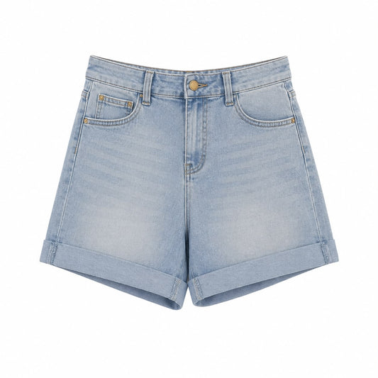 Shorts Jeans Denim Chiaro a Vita Alta