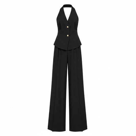 COMPLETO ELEGANTE NERO CON GILET E PANTALONI PALAZZO