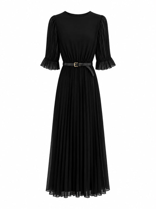 Abito Lungo Plissé Elegance Nero