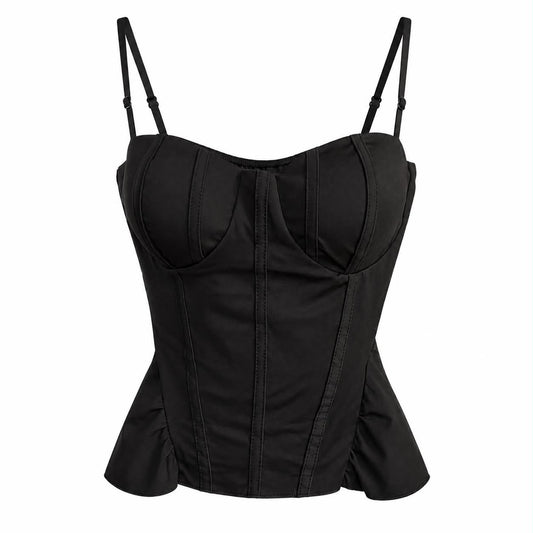 Top Nero Strutturato con Balza
