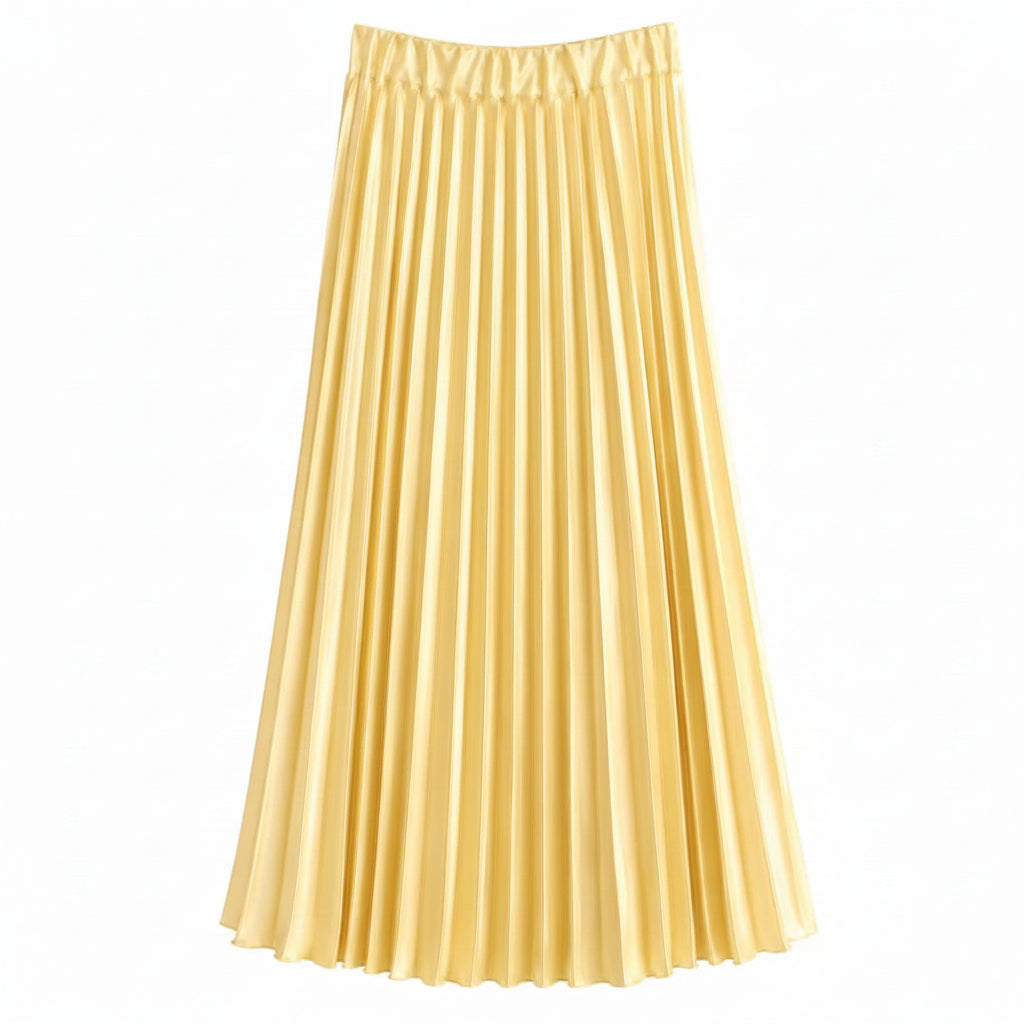 Gonna Midi Plissettata Effetto Satin – Oro Pallido / Giallo Burro
