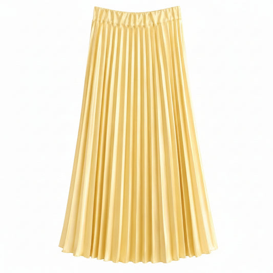Gonna Midi Plissettata Effetto Satin – Oro Pallido / Giallo Burro