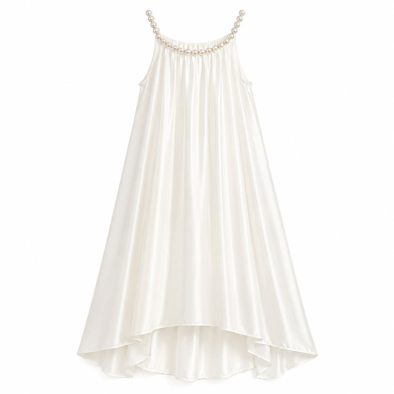Abito Satin Avorio con Perle