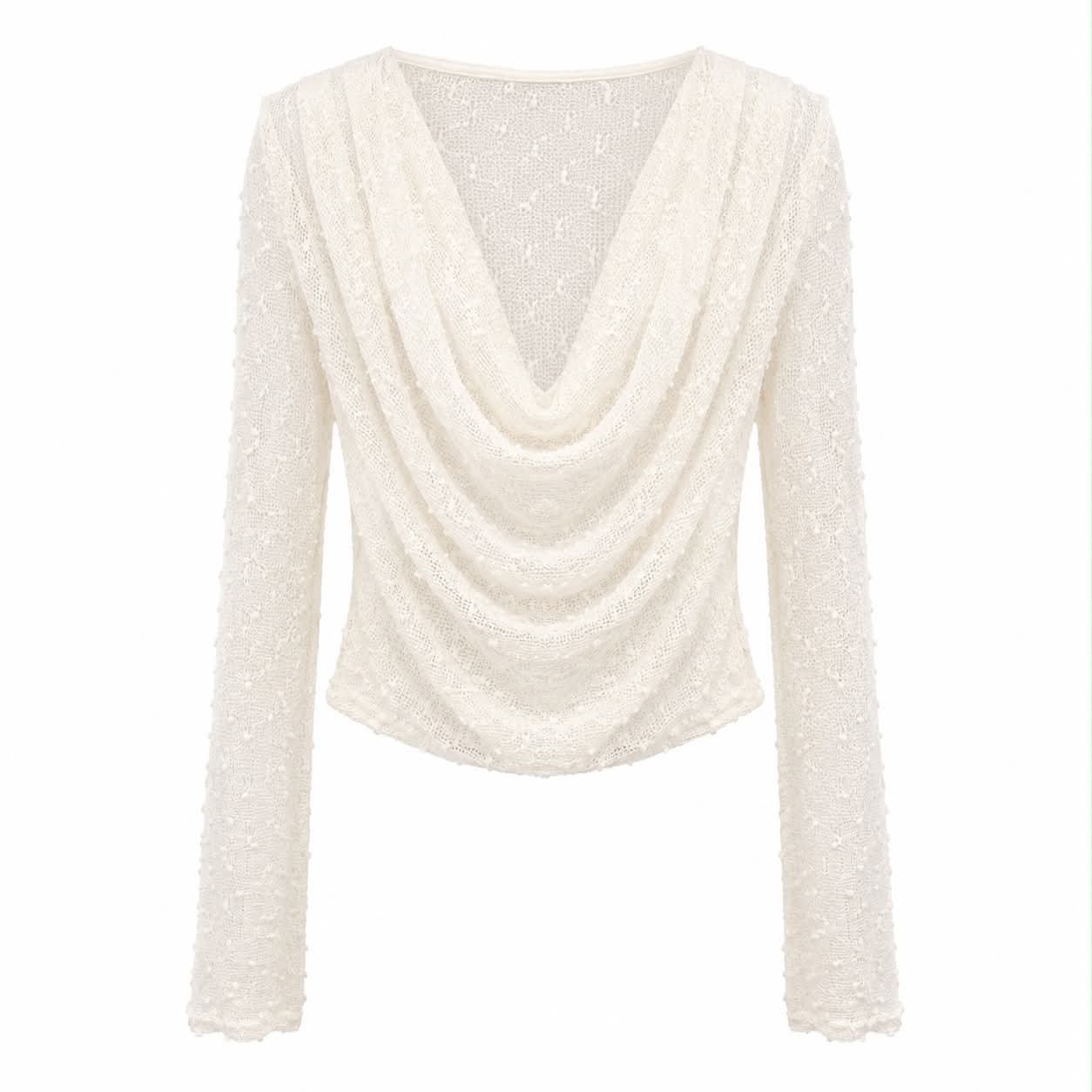 Top in Maglia Bianco con Scollo Drappeggiato