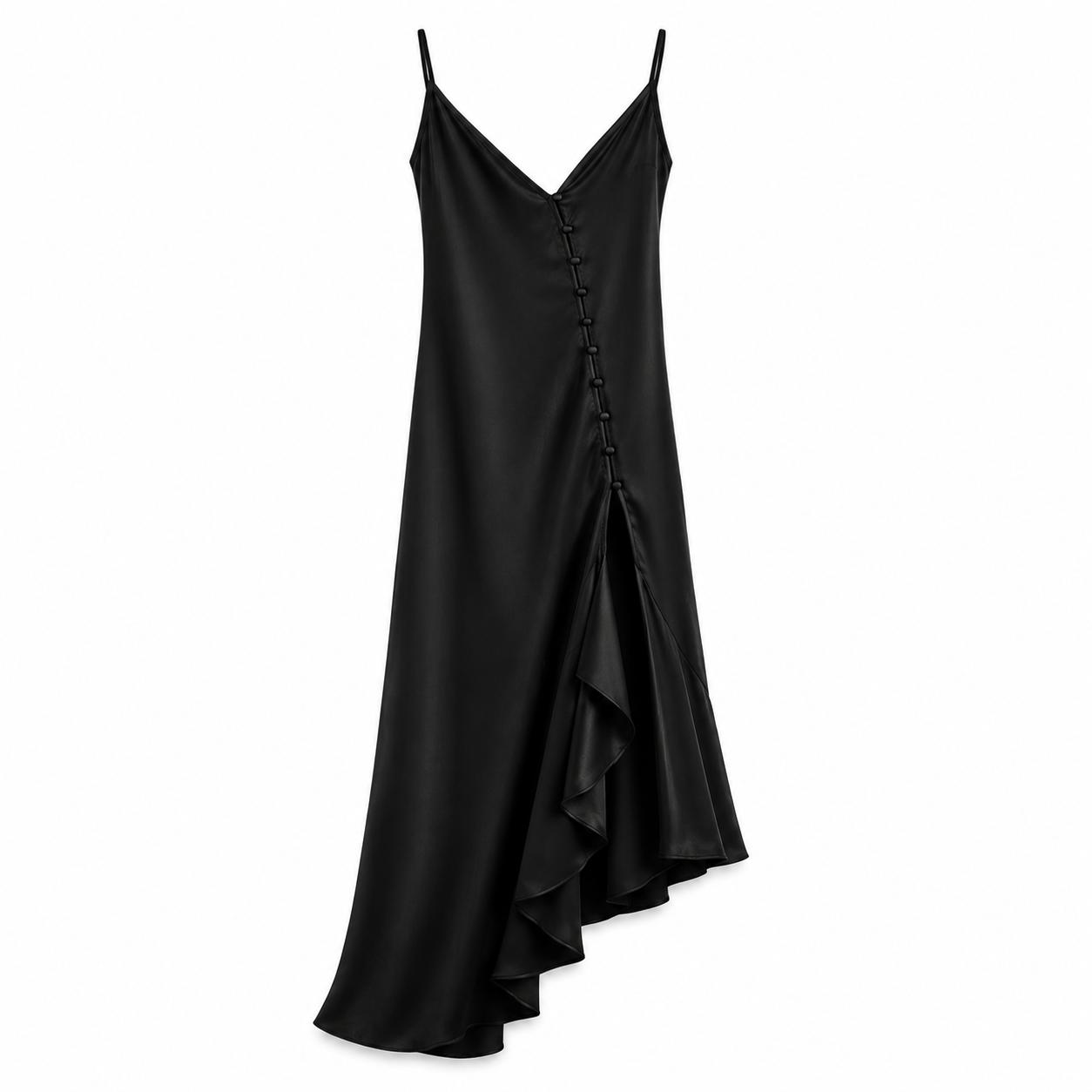 Abito Satin Nero Asimmetrico