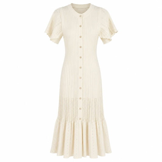 Abito Midi in Maglia Elegante – Beige Avorio